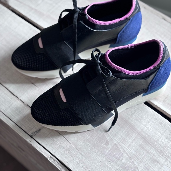 Balenciaga Race Runner - Black, Pink & Blue Slip On Sneakers - Picture 7 of 11